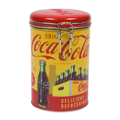 coca cola round canister w lock top- 6 h -- 12 per case