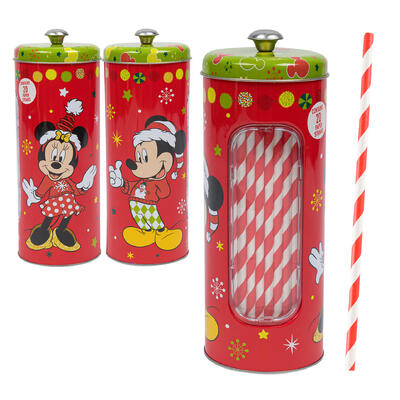 mickey and minnie christmas straw holder- 8 1 4 h -- 12 per case