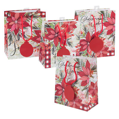 poinsettia gift bag- medium - 4 assorted prints -- 48 per case