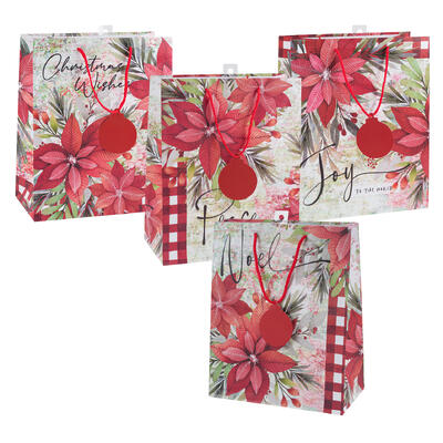 poinsettia gift bag- large - 4 assorted prints -- 48 per case