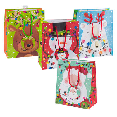 happy holidays lights gift bag- medium- assorted -- 48 per case