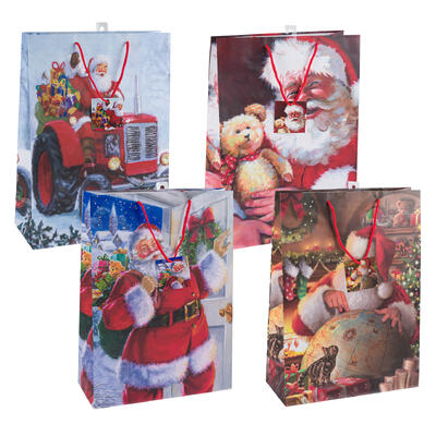 santa clause gift bag- x- large- 4 assorted prints -- 48 per case