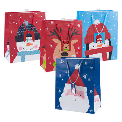 holiday hats gift bag- large- 4 assorted prints -- 48 per case