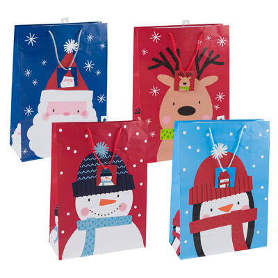 holiday hats gift bag- x- large- 4 assorted prints -- 48 per case