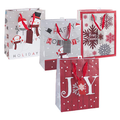holiday gift bag- large- 4 assorted prints -- 48 per case