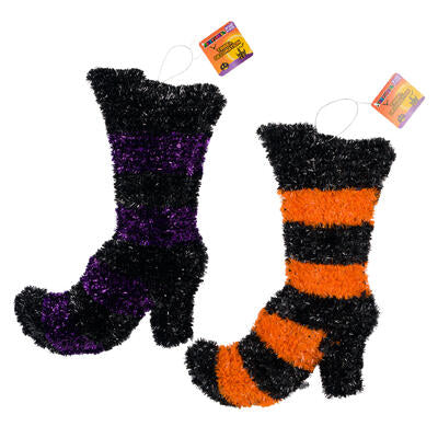 halloween witch tinsel boot plaquet- 18x12 -- 24 per case