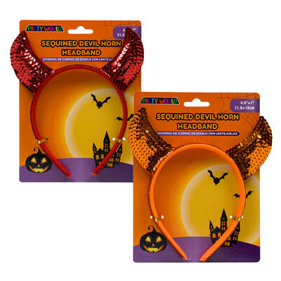 halloween devil horn sequins headband- assorted -- 24 per case