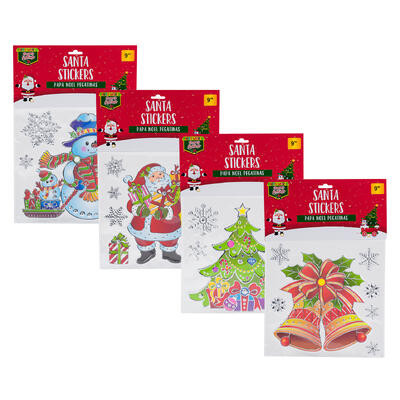 christmas santa stickers decor- 9 - 4 assortments -- 48 per case