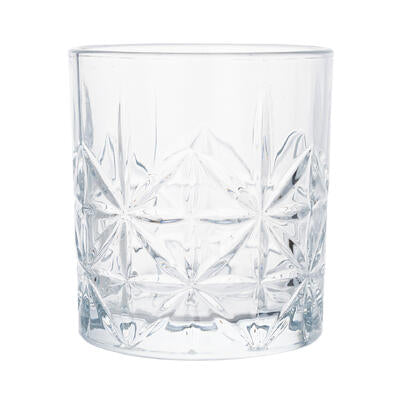 carved floral design whiskey glass- 10.82oz -- 12 per case
