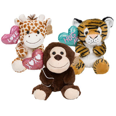 sitting animal plush- 9 - 3 assorted animals -- 8 per case