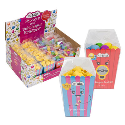 scented popcorn and bubblegum erasers- 2.5 -- 20 per case
