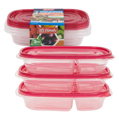mr. handy 3pk 2 dividers rectangular food containe -- 24 per case