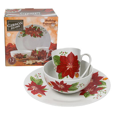 gibson 12pc round holiday poinsettia dinnerware se -- 2 per case