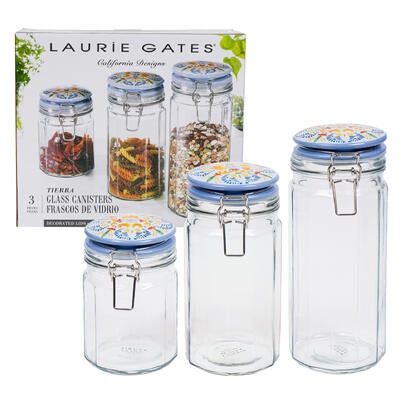 tierra 3pc glass canister set w lid -- 2 per case