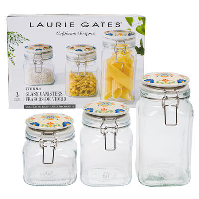 tierra 3pc glass canister set w lid- large -- 2 per case