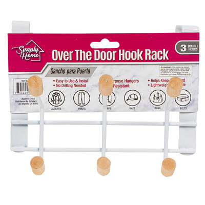 simply home over the door rack w 6 wooden hooks -- 12 per case