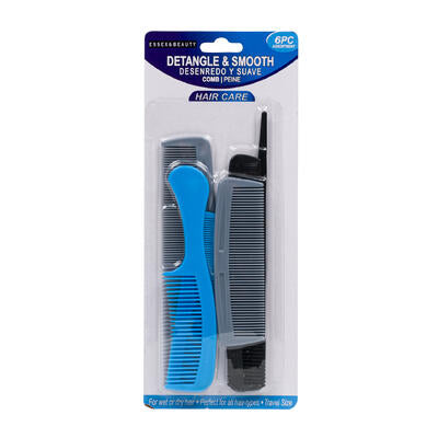 hair comb set 6pc plastic -- 48 per case
