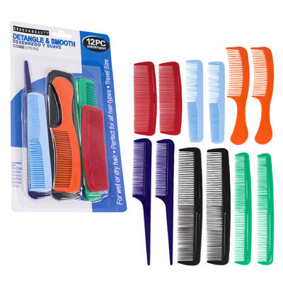 hair comb set 12pc 7 plastic -- 48 per case