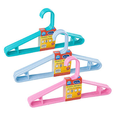 hangers 6pc 3assorted colors -- 36 per case