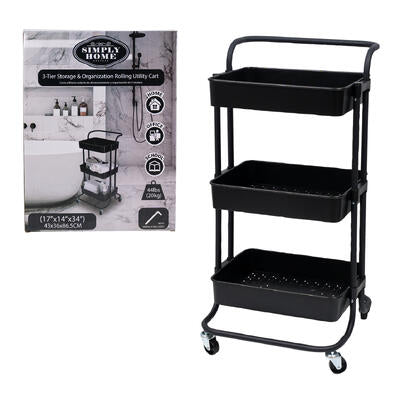 rolling cart 34 h 3tier metal -- 4 per case