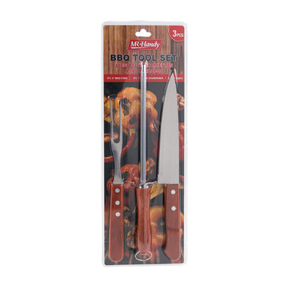 bbq tool set 3pc s.s w wood ha -- 12 per case