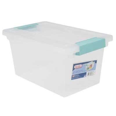 sterilite storage box- medium- clear with green -- 4 per case