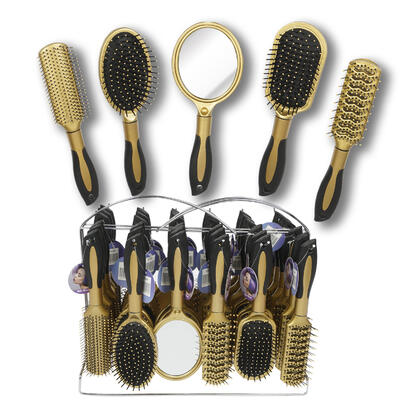 10 gold and black hair brush with wire rack -- 36 per case