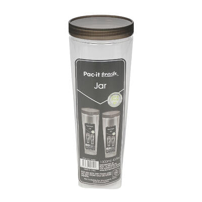 square clear plastic jar- 43.9oz- black lid -- 36 per case