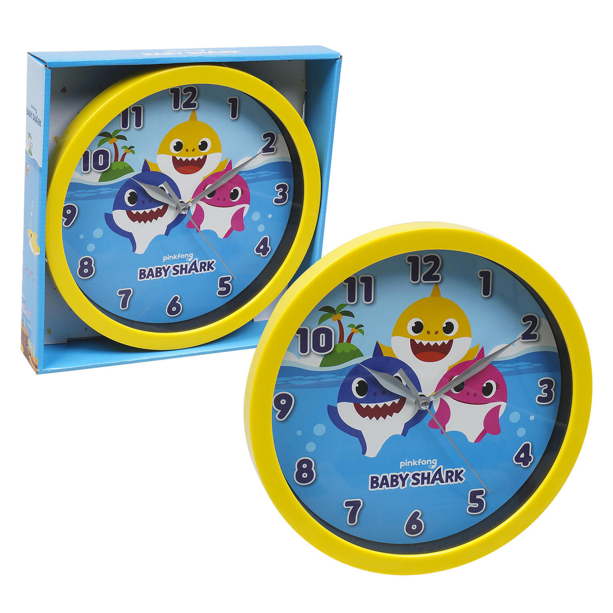baby shark wall clock- 9 - yellow -- 6 per case