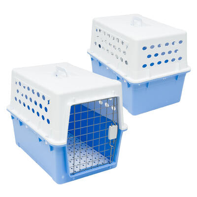 plastic pet carrier- 19 - white and blue -- 5 per case