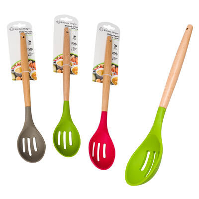 silicone slotted spoon- 3 assorted colors -- 48 per case
