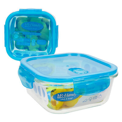 square glass food container- 27oz- blue -- 24 per case