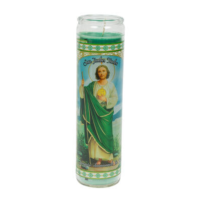 san judas tadeo candle- 8 - green -- 12 per case