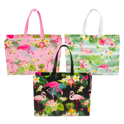 flamingo reusable tote bag- 18 - 3 assortments -- 144 per case