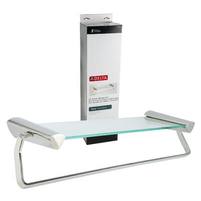 polished nickel towel bar with glass shelf - 24 inch -- 3 per case