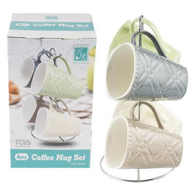 4pc square embossed mug- 12oz- assorted -- 8 per case