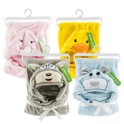 little mimos hooded blankets with animal face -- 12 per case