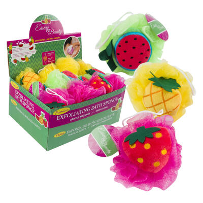 bath sponge w fruit design- 3 assortments -- 24 per box