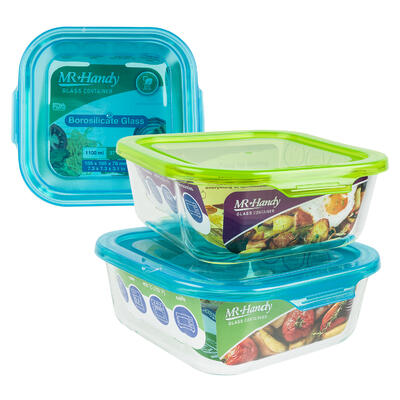 square glass food containers - 37.1oz - 2 assortments -- 12 per case