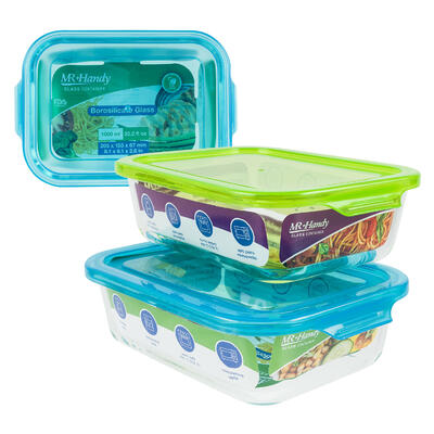 rectangular glass food containers - 33.8oz - 2 asst. -- 12 per case