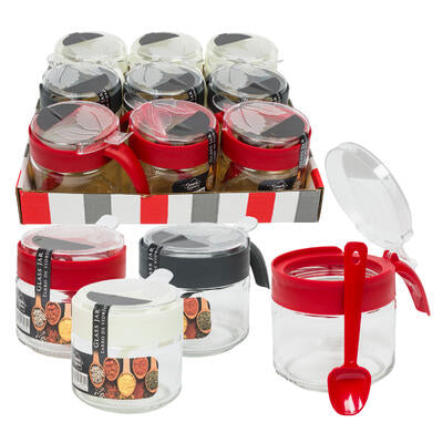 glass spice jars 10oz - 3 assorted colors -- 18 per case