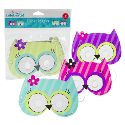 8ct owl party paper masks - -- 48 per case