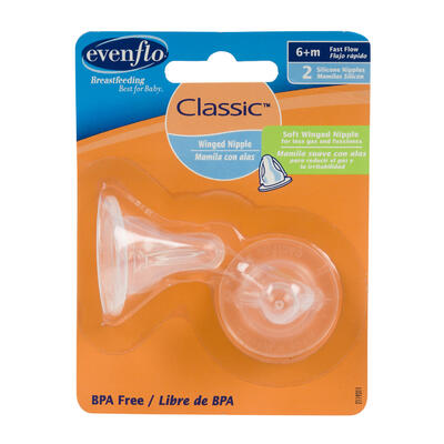 evenflo winged bottle nipples - 6+m - bulk -- 36 per case