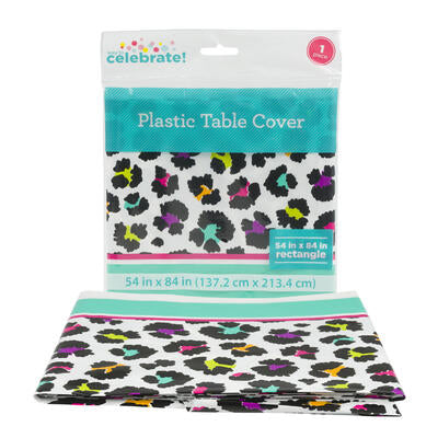 rainbow leopard plastic tablecloth - 54x48 -- 48 per case