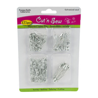 bulk safety pins - silver - assorted sizes -- 144 per case