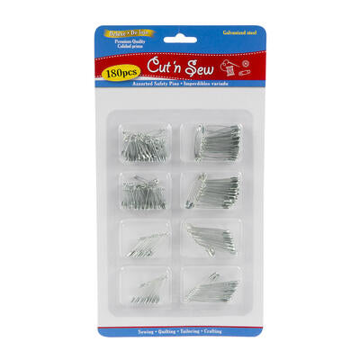 bulk safety pins - assorted sizes - silver -- 48 per case