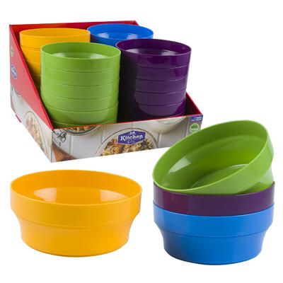 plastic bowls 7 ind - 4 assorted colors - bulk -- 48 per case