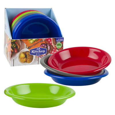 8 inch plastic plates - assorted colors -- 48 per case