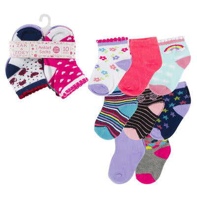 baby ankle socks - girls 12-24m - 10 pack - assorted designs -- 48 per case
