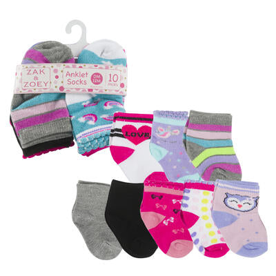 baby girls ankle socks - 0-12m - assorted designs -- 48 per case
